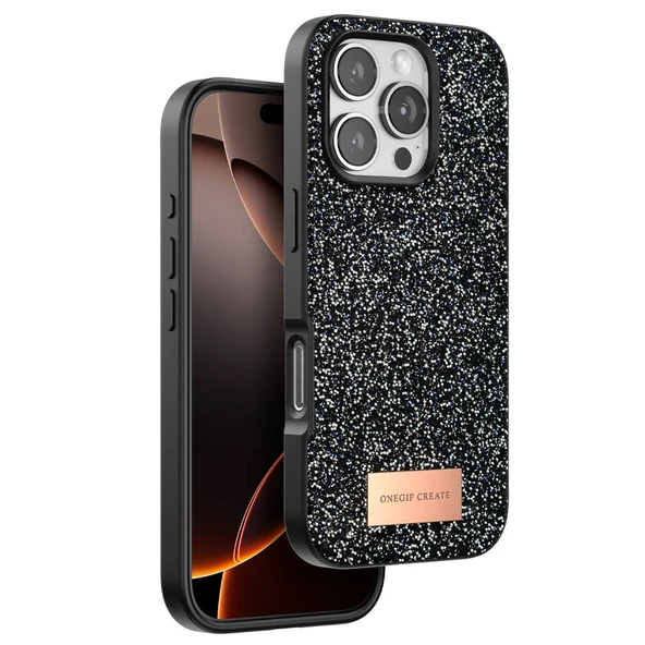 iPhone 16 Pro Max Bright Simli Kapak - Siyah ürün görseli 1