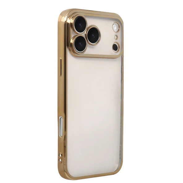 iPhone 17 Pro Max Kamera Korumalı Lensli Silikon - Gold - Resim 2