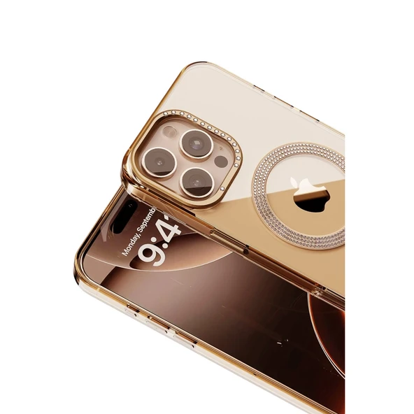 iPhone 16 Pro Max Tash Diamond Magsafe Kapak - Gold - Resim 2