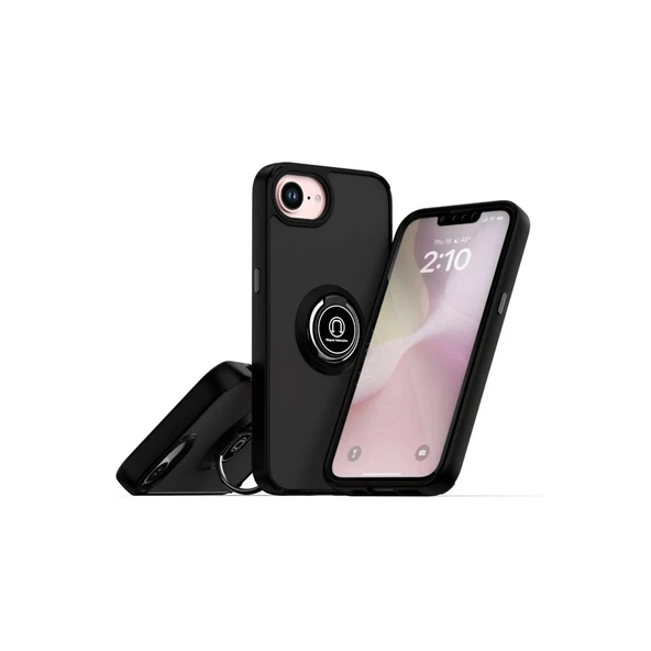 iPhone 16e Kılıf Montreal Yüzüklü Silikon Kapak - Siyah ürün görseli 1