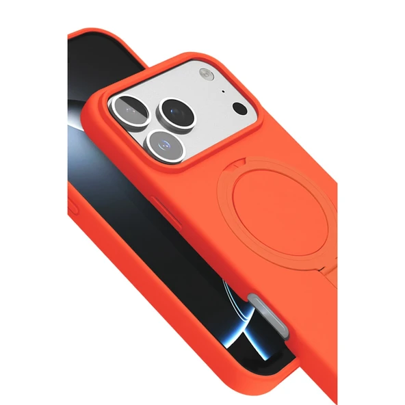 iPhone 17 Pro Max Regal Magsafe Standlı Kapak - Turuncu - Resim 4