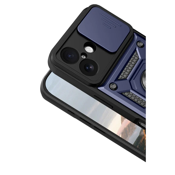 iPhone 17 Pars Lens Yüzüklü Silikon - Lacivert - Resim 3