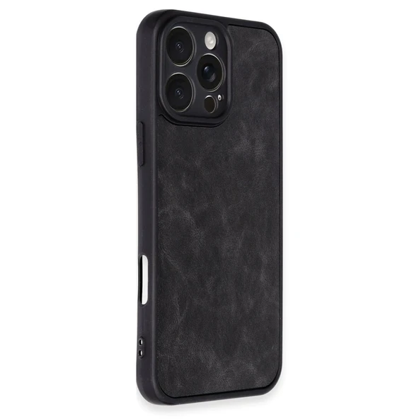 iPhone 16 Pro Kılıf Aras Deri Kapak - Siyah - Resim 2
