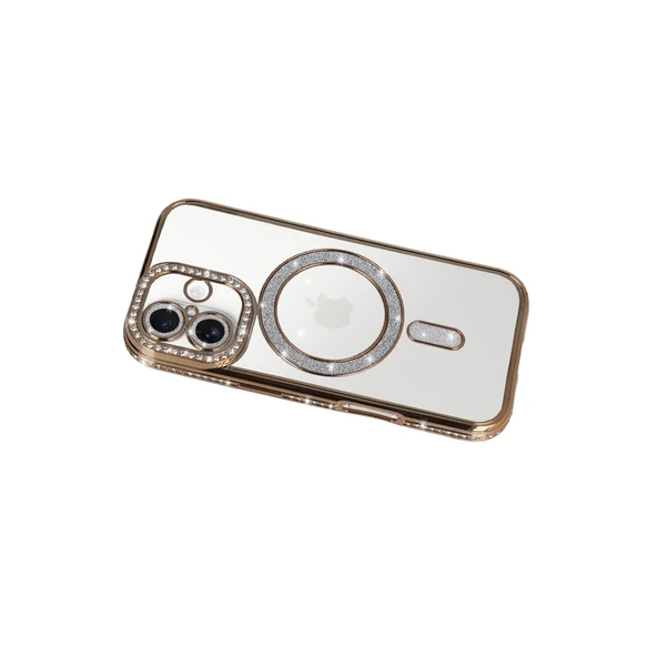 iPhone 17 Joke Simli Magneticsafe Kılıf - Gold - Resim 3