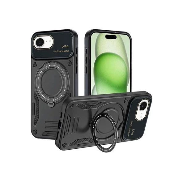 iPhone 16e Kılıf Joy Lens Standlı Kapak - Siyah ürün görseli 1