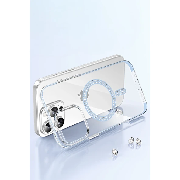 iPhone 16 Pro Move Taşlı Magsafe Kapak - Lila - Resim 3