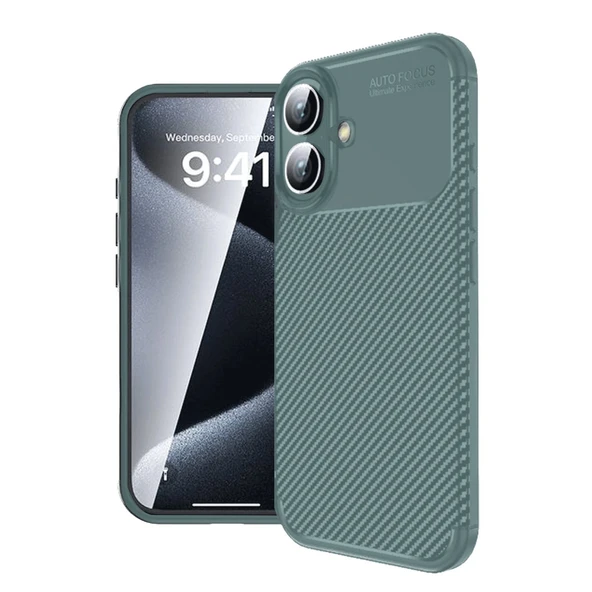 iPhone 16 Plus Kılıf Auto Focus Karbon Kapak - Koyu Yeşil ürün görseli 1