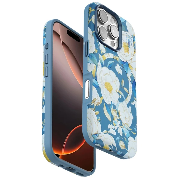 iPhone 16 Pro Max Flower Series Magsafe Kapak - Mavi ürün görseli 1