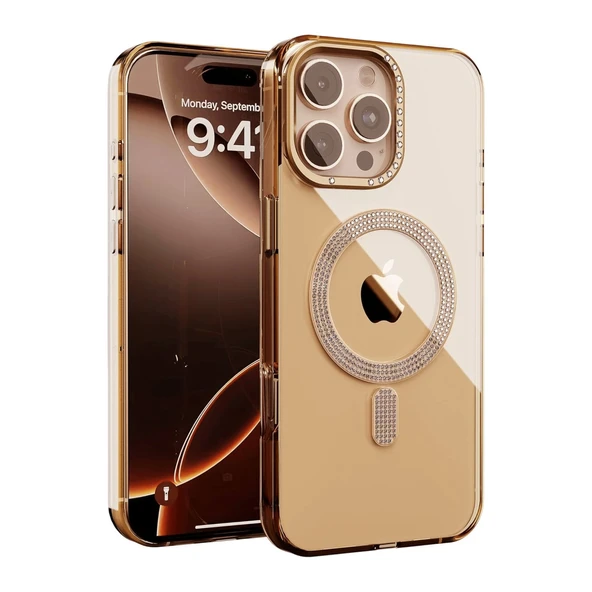 iPhone 16 Pro Max Tash Diamond Magsafe Kapak - Gold ürün görseli 1