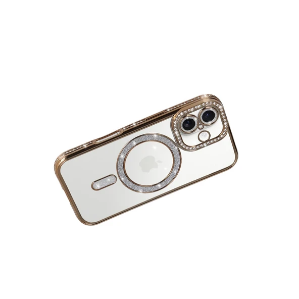 iPhone 17 Joke Simli Magneticsafe Kılıf - Gold - Resim 4