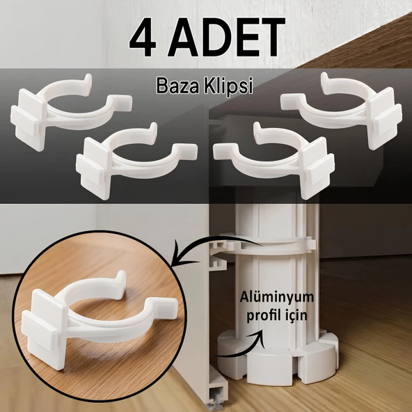 4 Adet Alüminyum Baza Klipsi Mutfak Dolap Tezgah Alt Kısım Kapatma Klips Mobilya Ayak Tutucu Toka ürün görseli 1