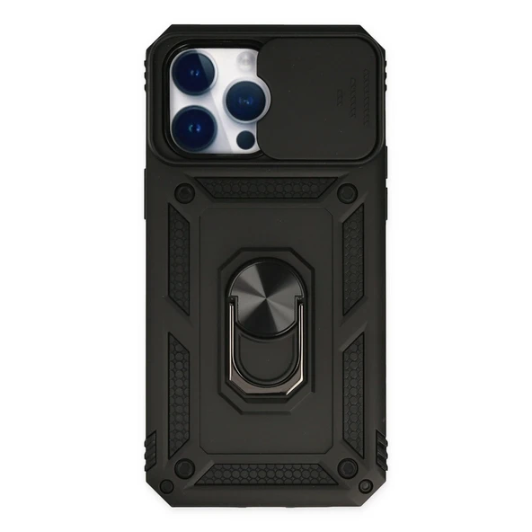 iPhone 14 Pro Kılıf Pars Lens Yüzüklü Silikon - Siyah ürün görseli 1