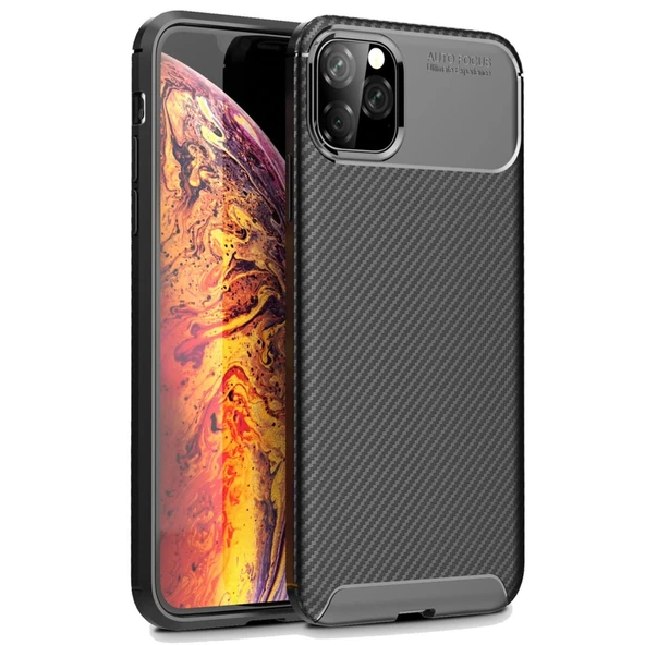 iPhone 11 Pro Max Kılıf Auto Focus Karbon Kapak - Siyah ürün görseli 1