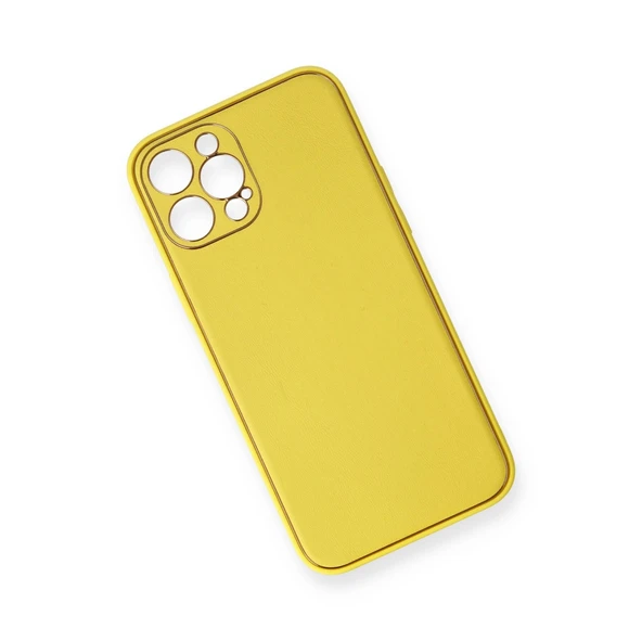 iPhone 12 Pro Kılıf Coco Deri Silikon Kapak - Sarı - Resim 2