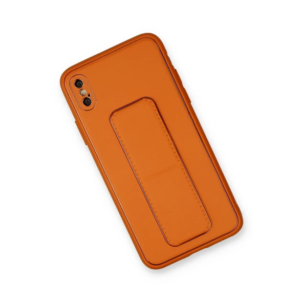iPhone Xs Max Kılıf Coco Deri Standlı Kapak - Turuncu - Resim 2