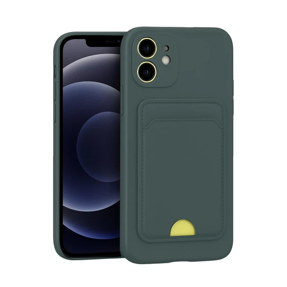 iPhone 11 Kılıf Kelvin Kartvizitli Silikon - Koyu Yeşil ürün görseli 1