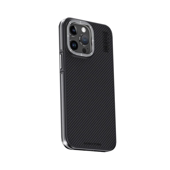 iPhone 15 Pro Kılıf Aramid 600d Kevlar Karbon Fiber Magsafe Kapak - Gri ürün görseli 1