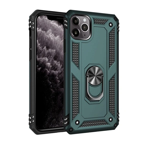 iPhone 11 Pro Max Kılıf Sofya Yüzüklü Silikon Kapak - Yeşil ürün görseli 1