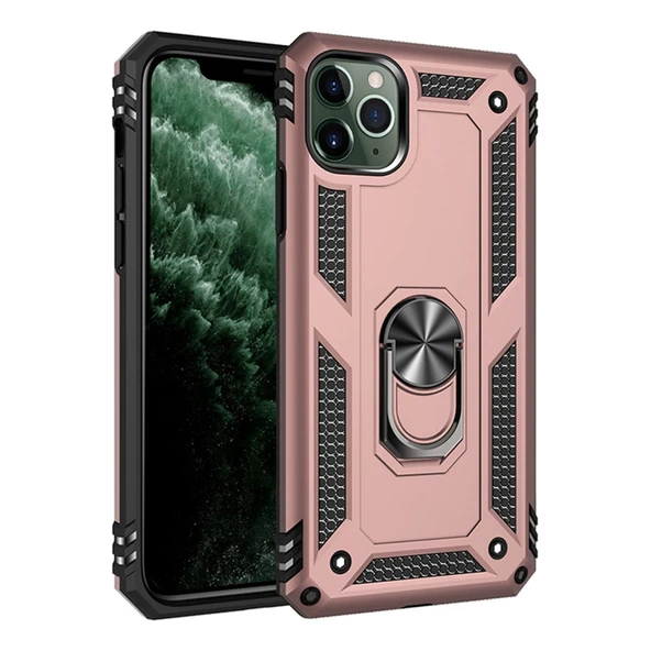 iPhone 11 Pro Max Kılıf Sofya Yüzüklü Silikon Kapak - Rose ürün görseli 1