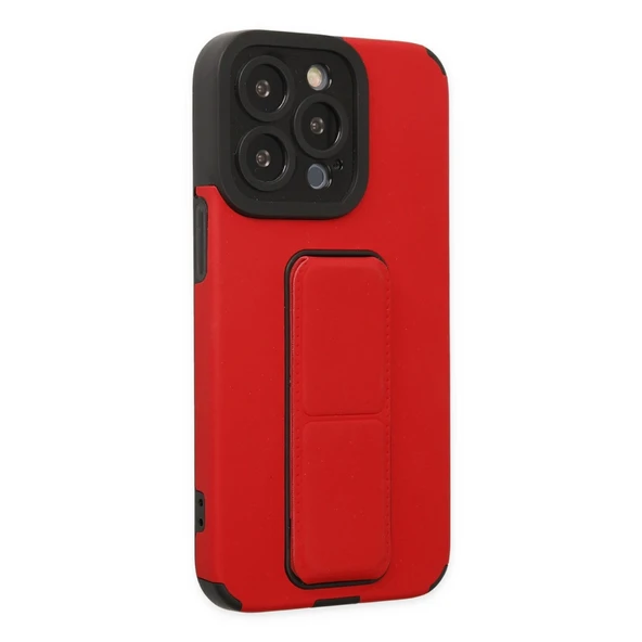 iPhone 13 Pro Kılıf Mega Standlı Silikon - Kırmızı - Resim 5