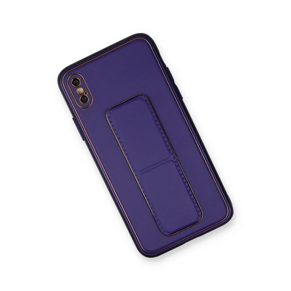 iPhone Xs Max Kılıf Coco Deri Standlı Kapak - Mor - Resim 2