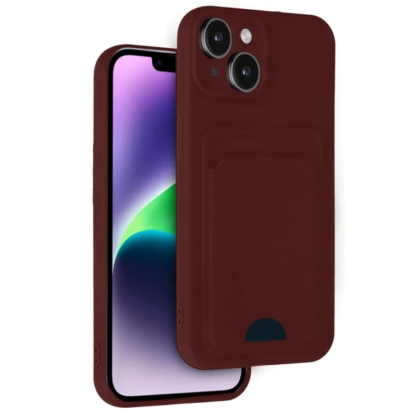 iPhone 14 Kılıf Kelvin Kartvizitli Silikon - Bordo ürün görseli 1