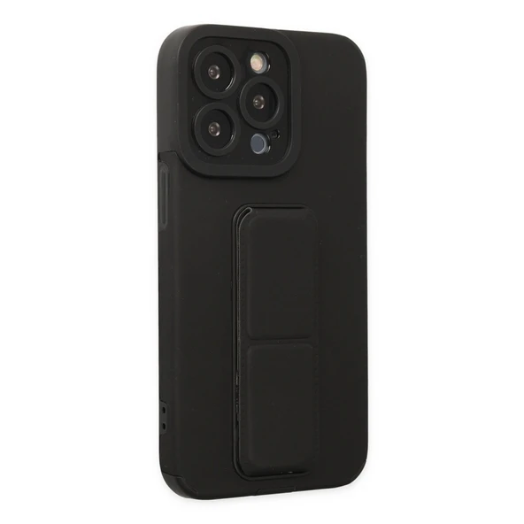 iPhone 13 Pro Max Kılıf Mega Standlı Silikon - Siyah - Resim 5