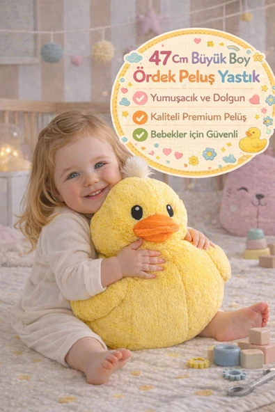 47 Cm Büyük Boy Ördek Peluş Yastık Bebek Kırlent Sarılmalık Oyuncak Yumuşak Peluş Ördek ürün görseli 1