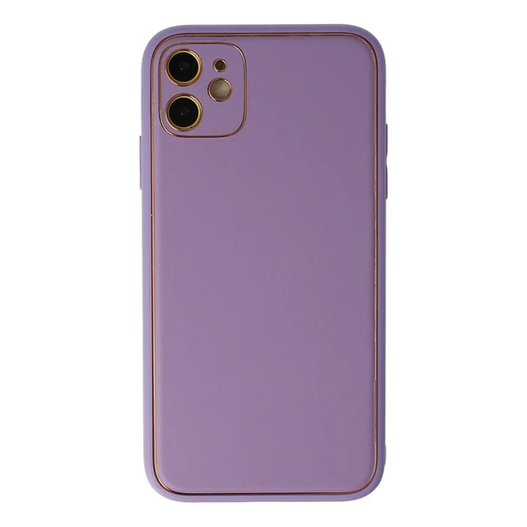 iPhone 12 Kılıf Coco Deri Silikon Kapak - Lila ürün görseli 1