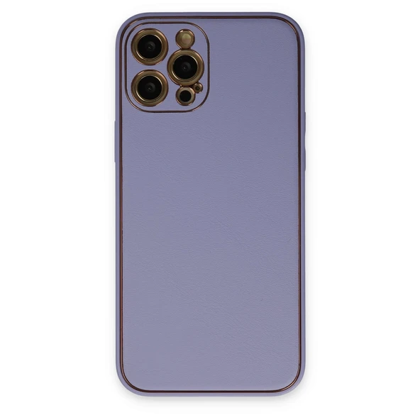 iPhone 12 Pro Kılıf Coco Deri Silikon Kapak - Açık Lila ürün görseli 1