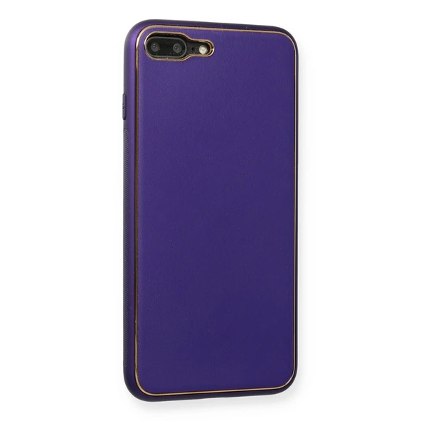 iPhone 7 Plus Kılıf Coco Deri Silikon Kapak - Mor - Resim 2