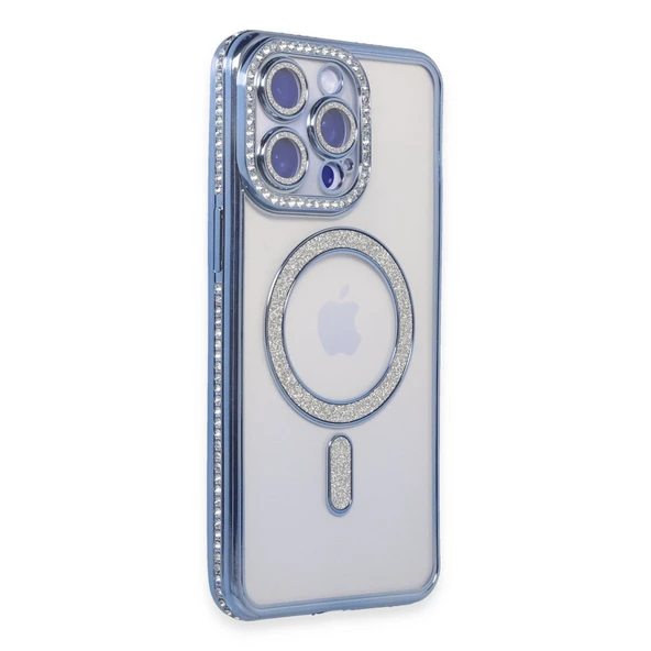 iPhone 14 Pro Max Kılıf Joke Simli Magneticsafe Kılıf - Mavi ürün görseli 1