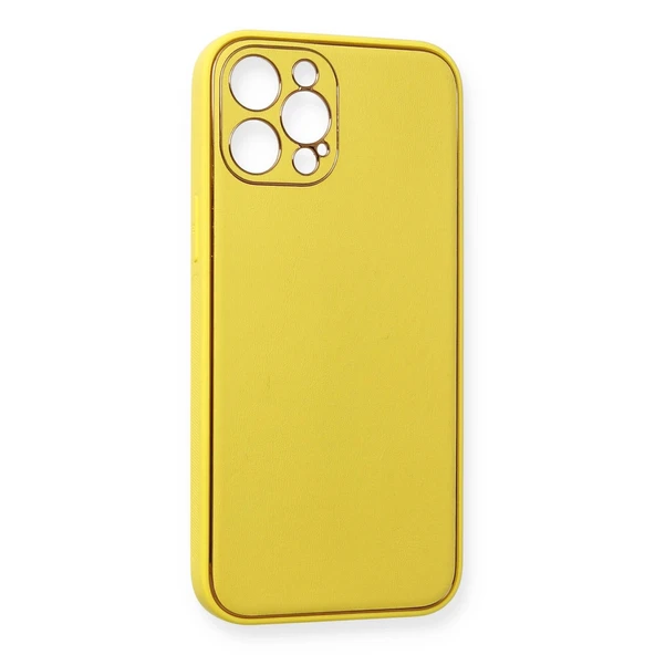 iPhone 12 Pro Max Kılıf Coco Deri Silikon Kapak - Sarı - Resim 3