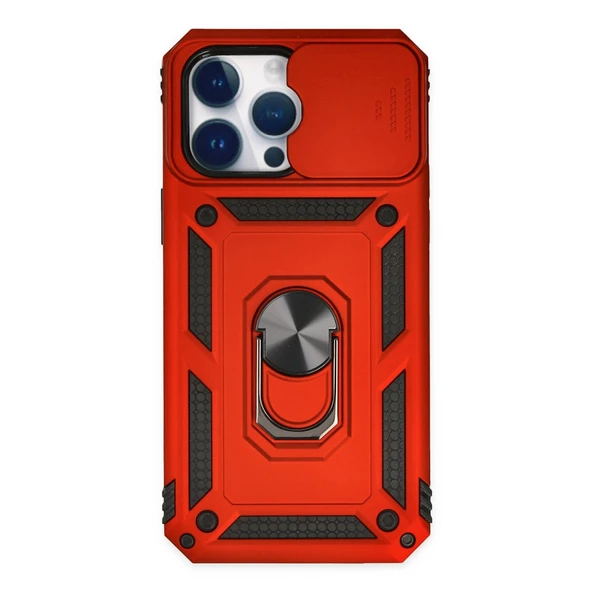 iPhone 14 Pro Kılıf Pars Lens Yüzüklü Silikon - Kırmızı ürün görseli 1