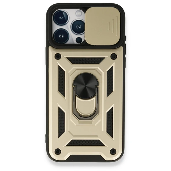 iPhone 15 Pro Max Kılıf Pars Lens Yüzüklü Silikon - Gold ürün görseli 1