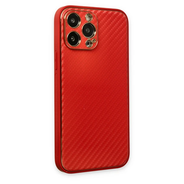 iPhone 13 Pro Kılıf Coco Karbon Silikon - Kırmızı - Resim 3