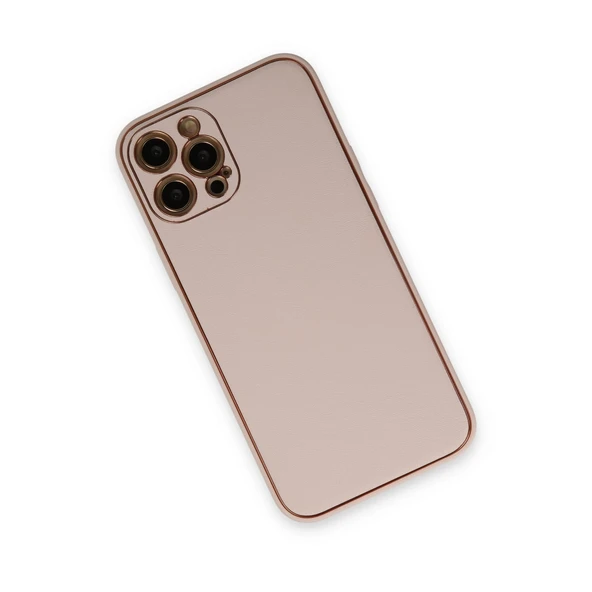 iPhone 12 Pro Max Kılıf Coco Deri Silikon Kapak - Pudra - Resim 3