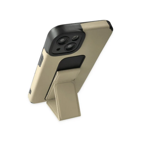 iPhone 14 Plus Kılıf Mega Standlı Silikon - Gold - Resim 4