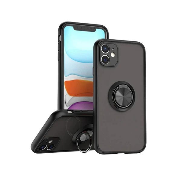 iPhone 11 Kılıf Montreal Yüzüklü Silikon Kapak - Siyah ürün görseli 1