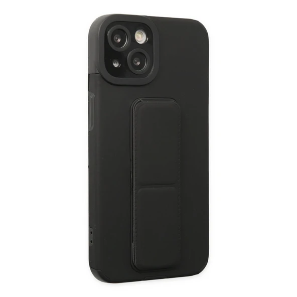 iPhone 14 Plus Kılıf Mega Standlı Silikon - Siyah - Resim 2