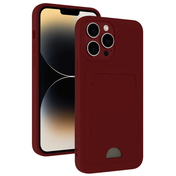 iPhone 15 Pro Kılıf Kelvin Kartvizitli Silikon - Bordo ürün görseli 1