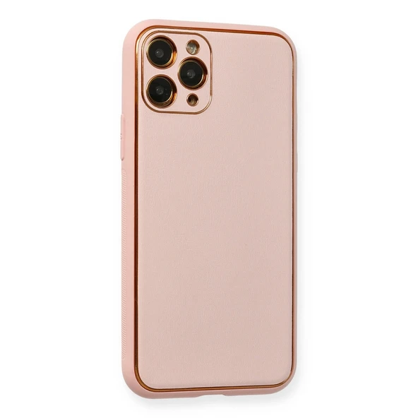 iPhone 11 Pro Kılıf Coco Deri Silikon Kapak - Pembe - Resim 2