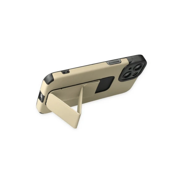 iPhone 14 Plus Kılıf Mega Standlı Silikon - Gold - Resim 3