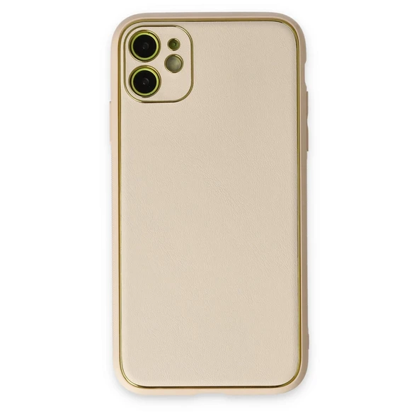 iPhone 12 Kılıf Coco Deri Silikon Kapak - Gold ürün görseli 1