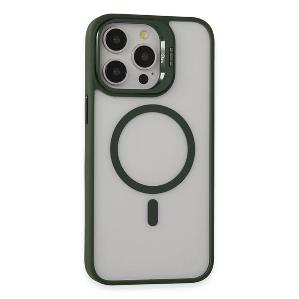 iPhone 15 Pro Max Kılıf Roblox Lens Magsafe Standlı Kapak - Koyu Yeşil ürün görseli 1