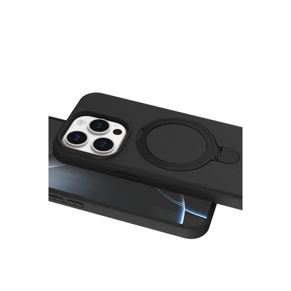 iPhone 15 Pro Max Regal Magsafe Standlı Kapak - Siyah - Resim 4
