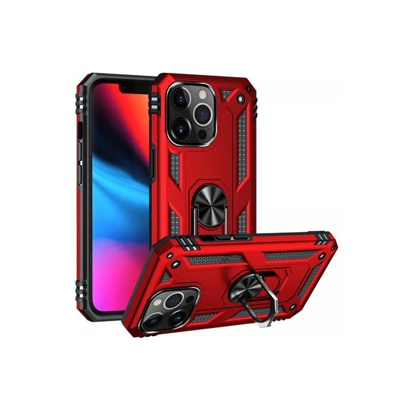 iPhone 14 Pro Kılıf Sofya Yüzüklü Silikon Kapak - Kırmızı - Resim 2