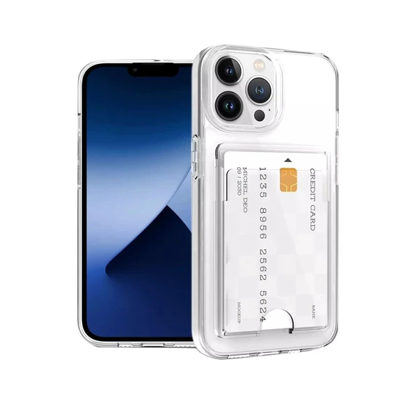 iPhone 15 Pro Kılıf Kart Şeffaf Silikon - Şeffaf - Resim 2