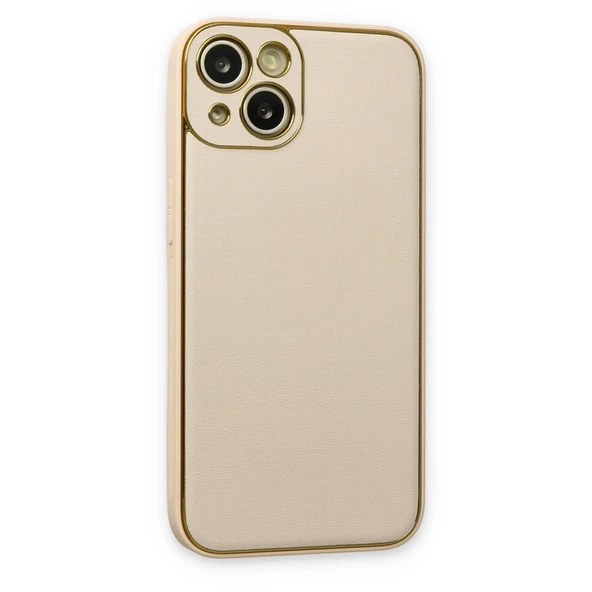 iPhone 14 Plus Kılıf Coco Deri Silikon Kapak - Gold - Resim 3