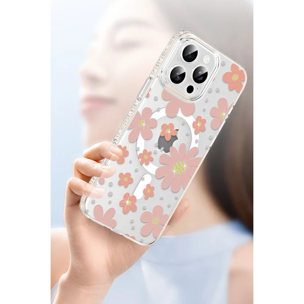 iPhone 15 Pro Max Floral Magsafe Kapak - Beyaz - Resim 4